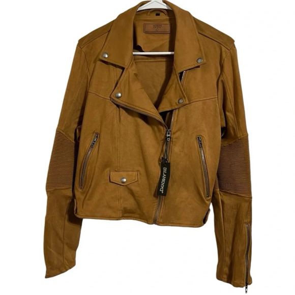 Blank NYC SOFT Vegan Suede Moto Jacket Size Large NWT ribbed arms - Picture 3 of 7
